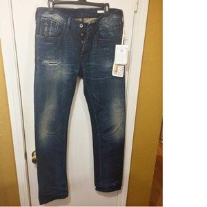 We Are Replay men's 33x34 splatter paint DUILIO distressed slim fit jeans